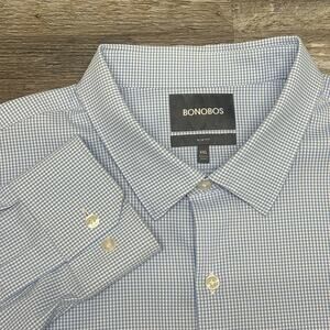 Bonobos Bondi Gingham Blue Mens 2XL Stretch Button Up Golf Slim Fit Tech Shirt